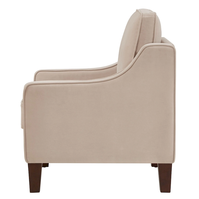 Modern Velvet Upholstered Armchair with Wooden Legs