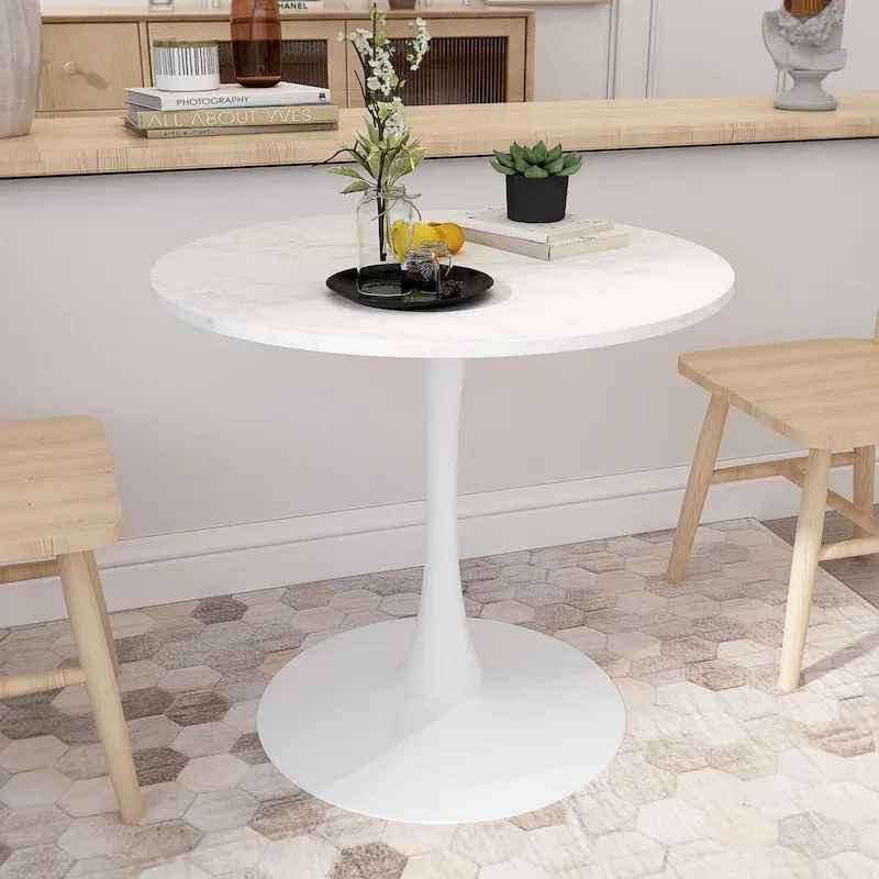 32Modern Round Metal Base Dining Table with MDF Table Top
