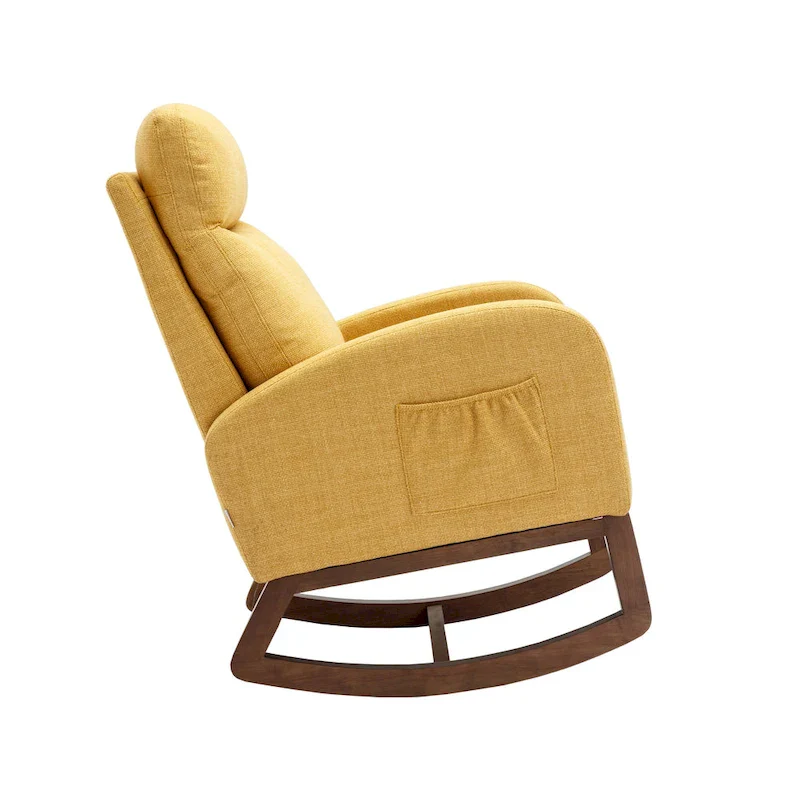 Modern Glider Chair, Recliner Armchair with Wood Legs and Side Pocket, Nursery Rocking Accent Chair with High Back