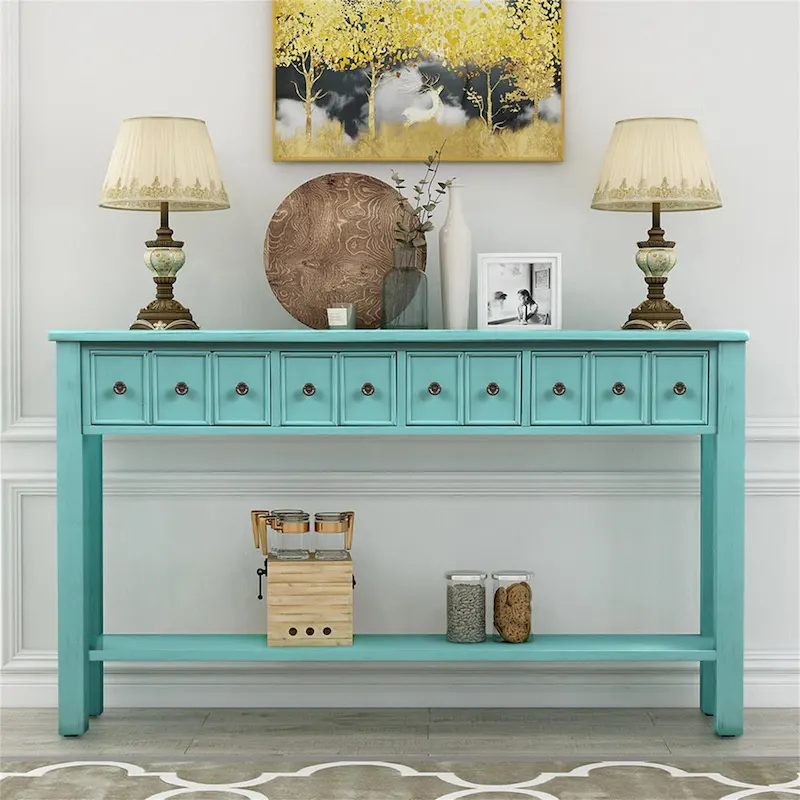 Merax Rustic 4-drawers Long Entryway Console Table