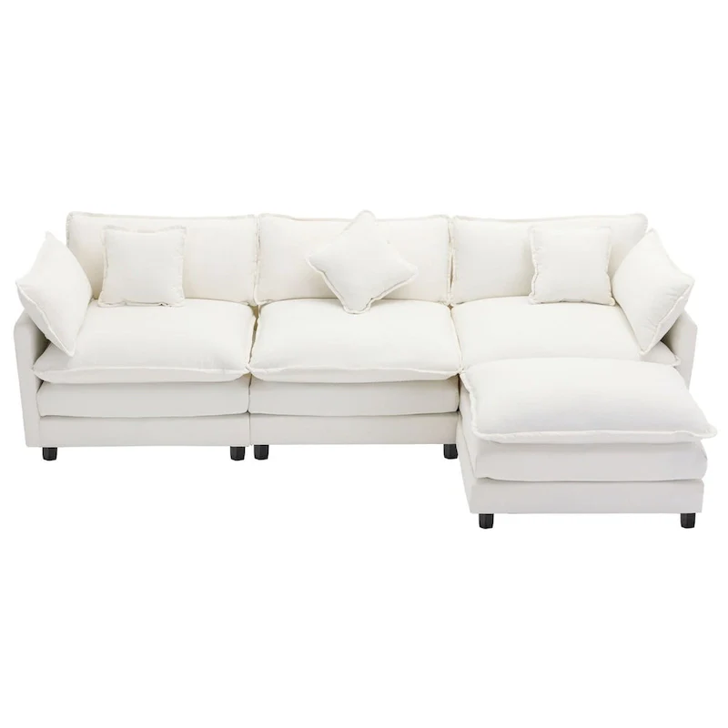 L-Shape Chenille Upholstered Sofa with Ottoman