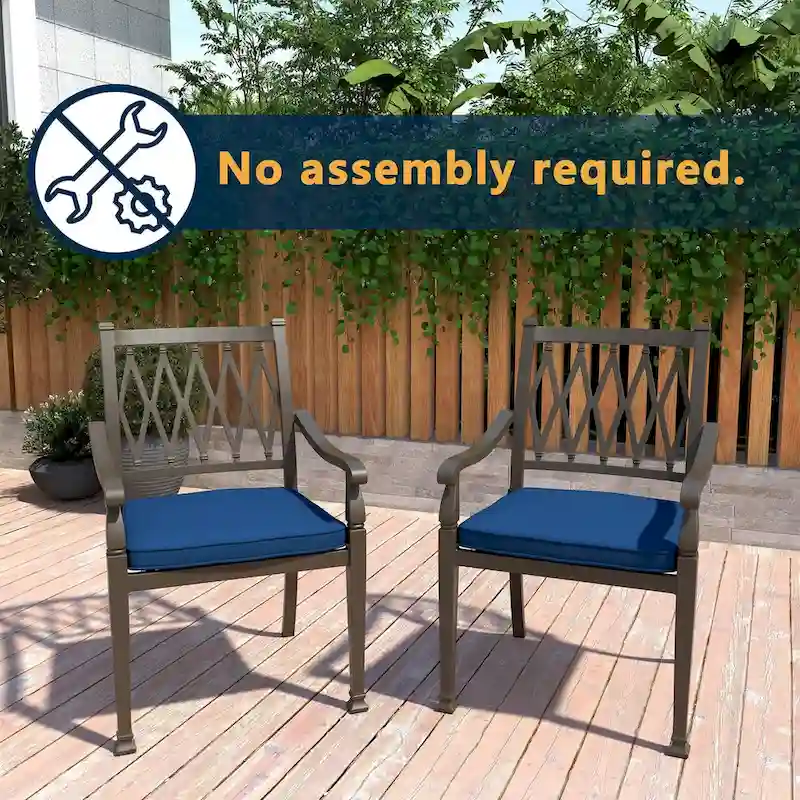 Patio Cast Aluminum Lattice Dining Chairs with Cushions (Set of 4)