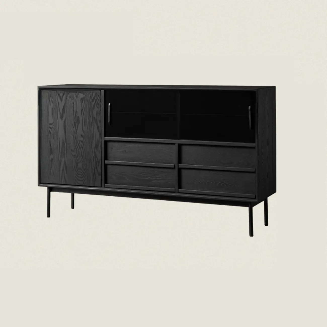 Lighting Black Wooden 4-Drawer Storage Buffet Cabinet