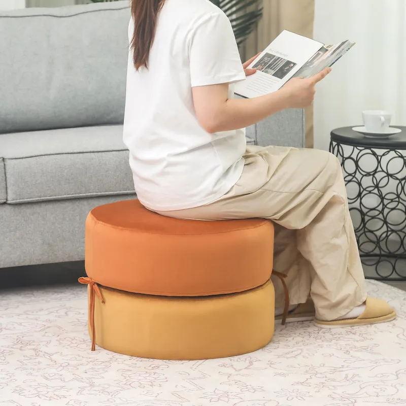 Adeco Round Pouf Upholstered Footrest Ottoman