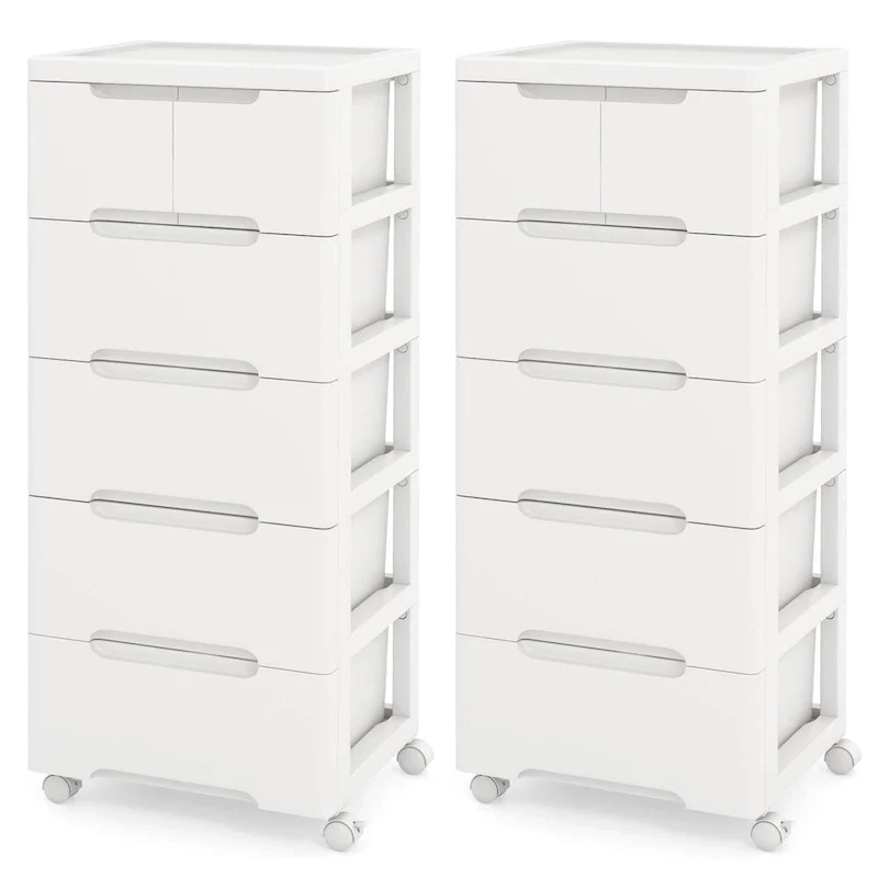 Costway 2 PCS 6-Drawer Plastic Rolling Storage Cart with 4 Universal - See Details