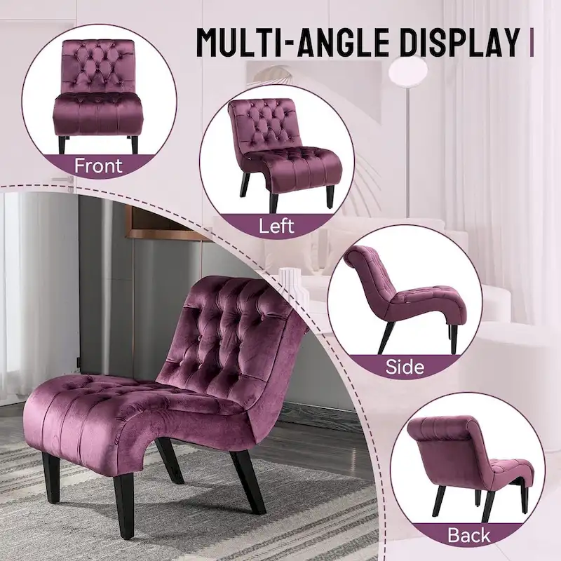 Velvet Armless Accent Chair, Button Tufted Slipper Chair, Side Chair, Lounge Chair