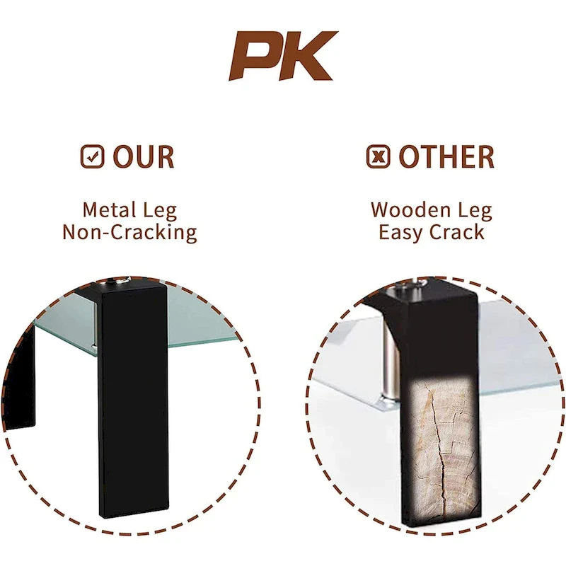 Rectangle Coffee Table Glass Tabletop with Lower Shelf