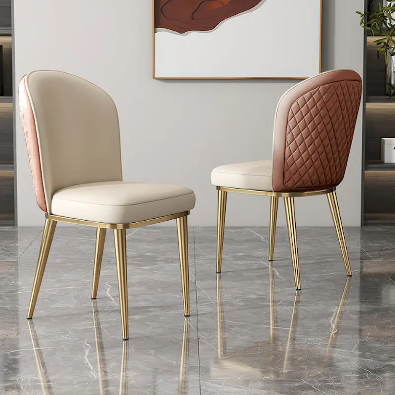 Off-White Dining Chairs with Gold Metal Legs - Cross Back Design (Set of 2)