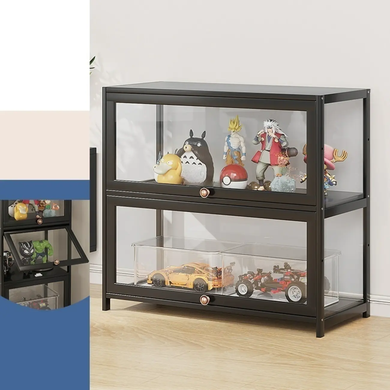 Simple Flip-up Black Clear Glass Cabinet