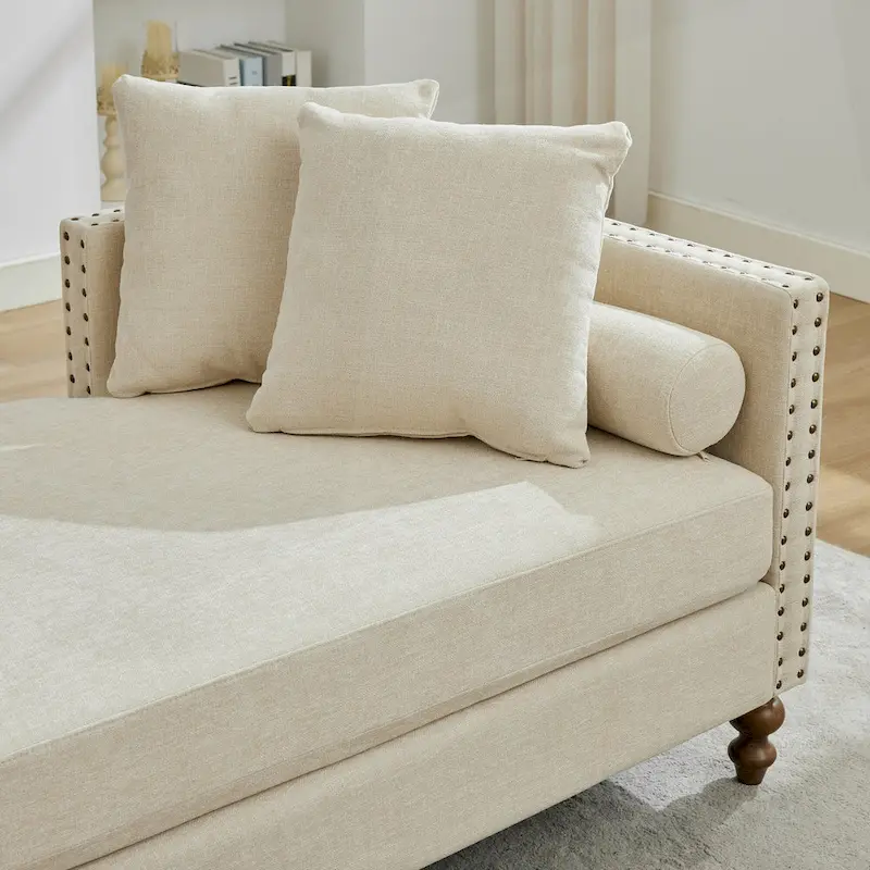 Upholstered Chaise Lounge with Nailhead Trim