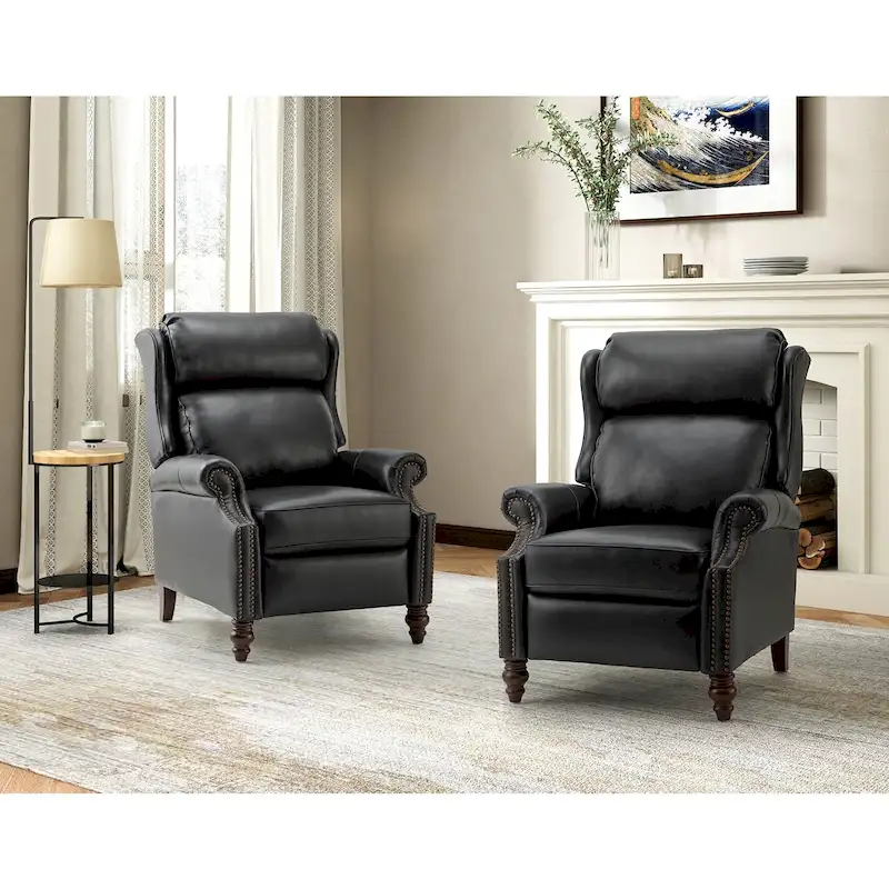 Noemon Modern Genuine Leather Recliner with Nailhead Trims Set of 2 by HULALA HOME