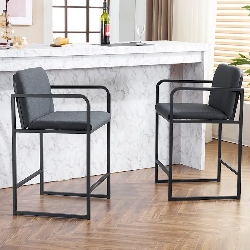 Set of 2,Modern Upholstered Counter Height Bar Stool with Armrests, Metal Frame and Padded Seat