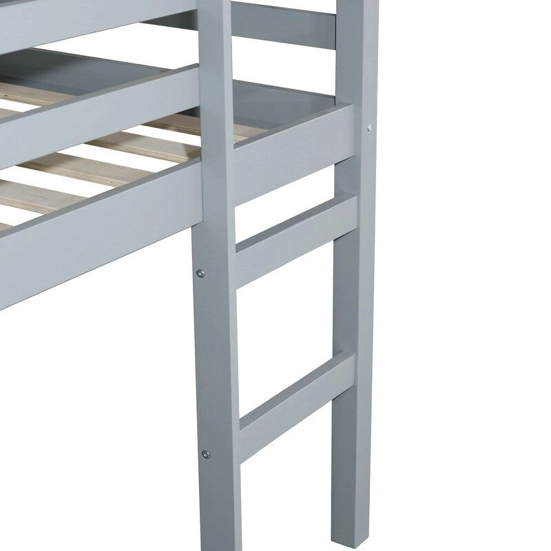 Solid Rubber Wooden Twin Loft Bed with Ladder and Strengthened Slats