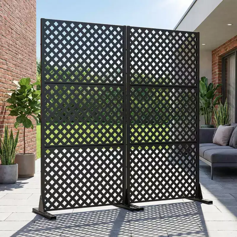 Black Steel 5-Panel Room Divider, Double-Sided, 1-Person Use