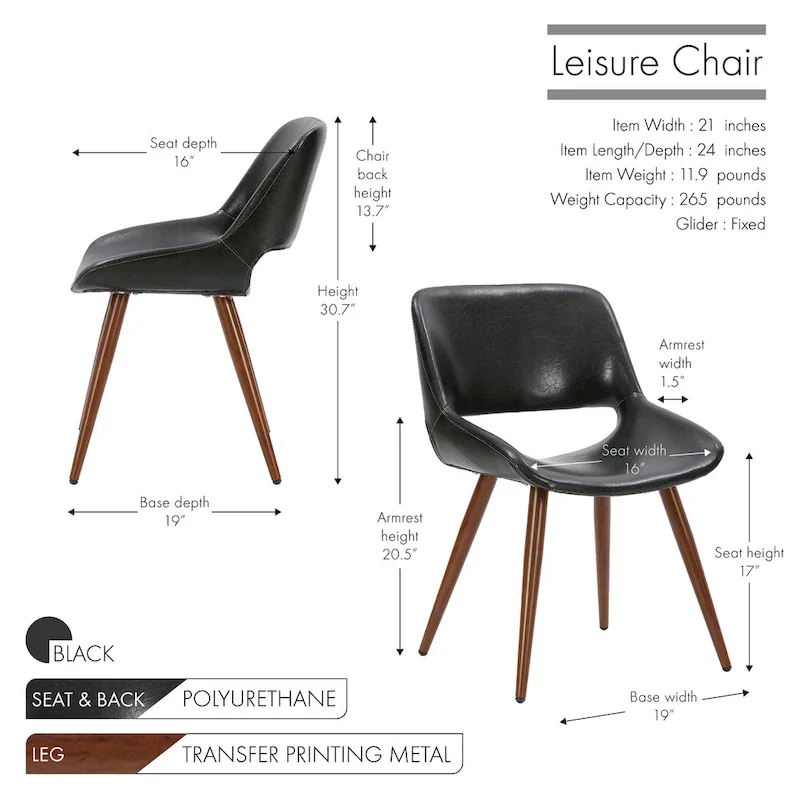 Langa Faux Leather Mid-Century Dining Chair with Metal Legs