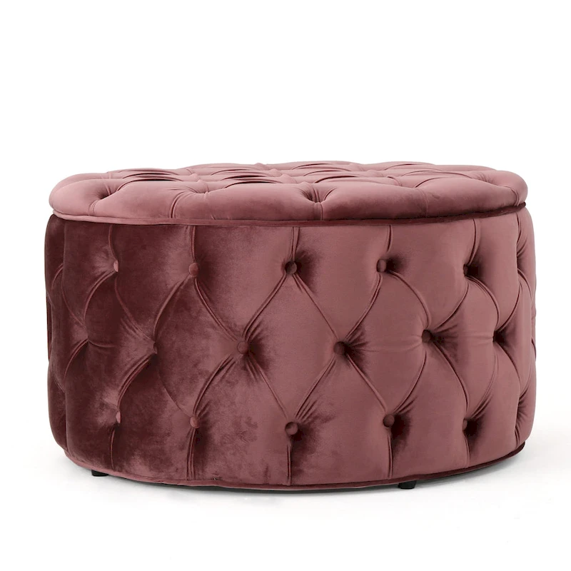 Zelfa Modern Glam Tufted Velvet Round Ottoman by Christopher Knight Home