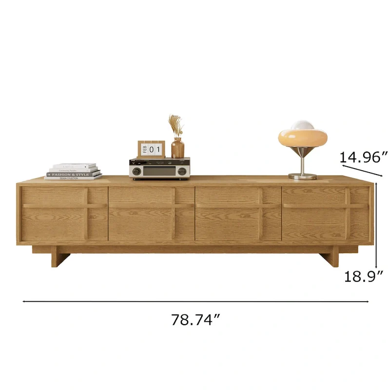 78.74 Modern TV Stands,Natural Wood Texture,Media Console With 4 Cabinets, Solid Wood Veneer,Fully Assembled - 78.87