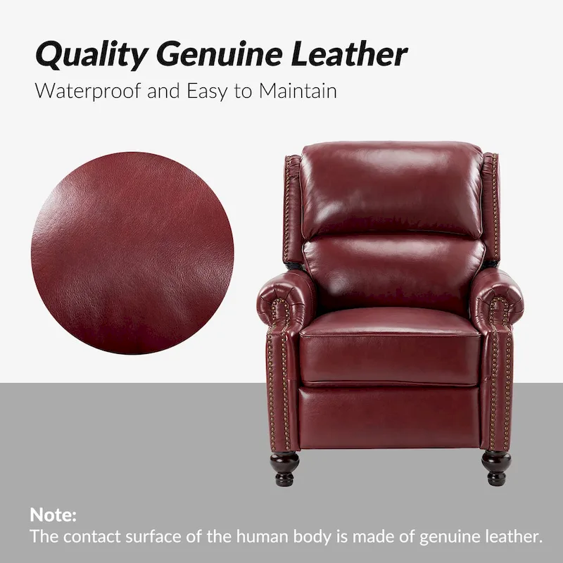 Gabriela Mid-Century Modern Genuine Leather Recliner Nail Head Trim Set of 2 by HULALA HOME