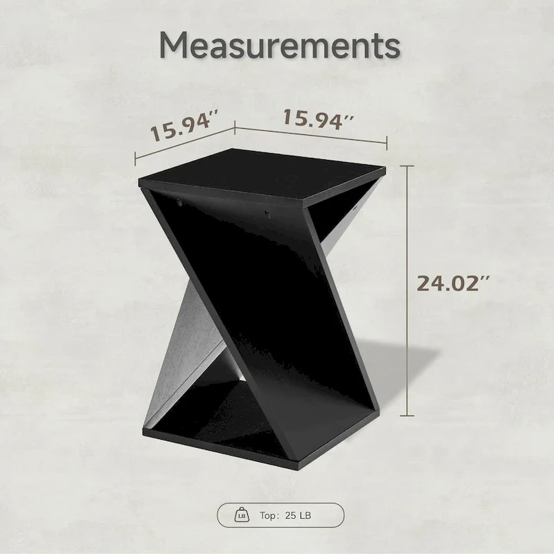 COZAYH Farmhouse End Table Square Solid Wood Side Table Rustic Plant Stand With Twisted Design, Natural Wood, Black