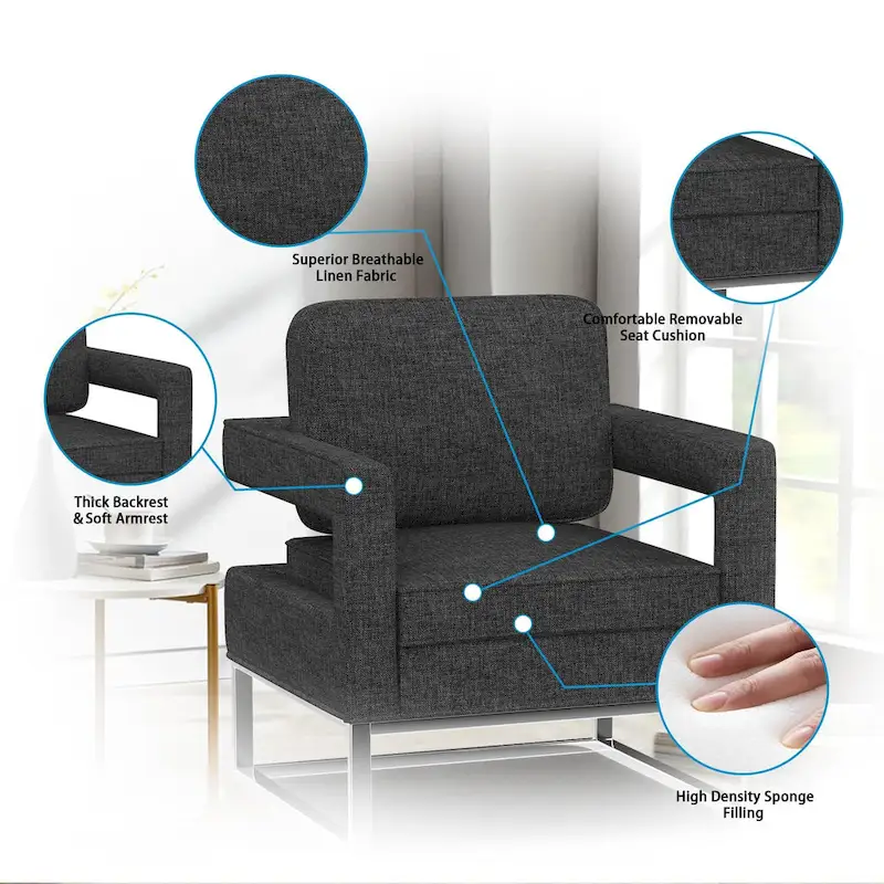 Modern Arm Accent Chair, Mid Century Living Room Chair Upholstered Lounge Chair