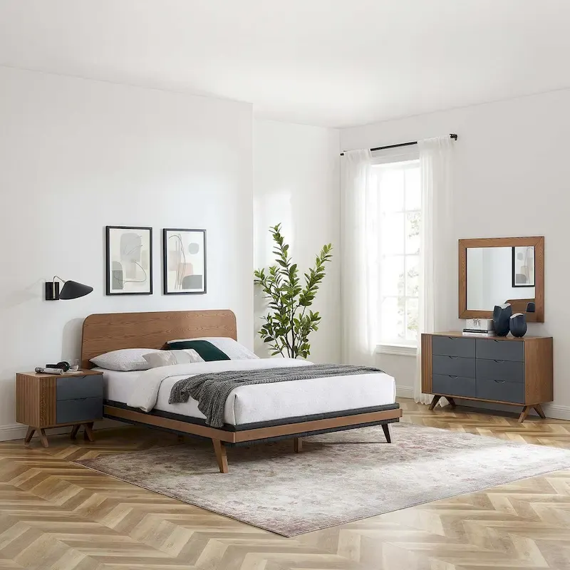 Dylan 4 Piece Bedroom Set with Bed, Nightstand, Dresser, Mirror