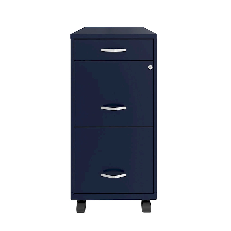 Space Solutions 18 Deep 3 Drawer Mobile Metal File Cabinet, Navy