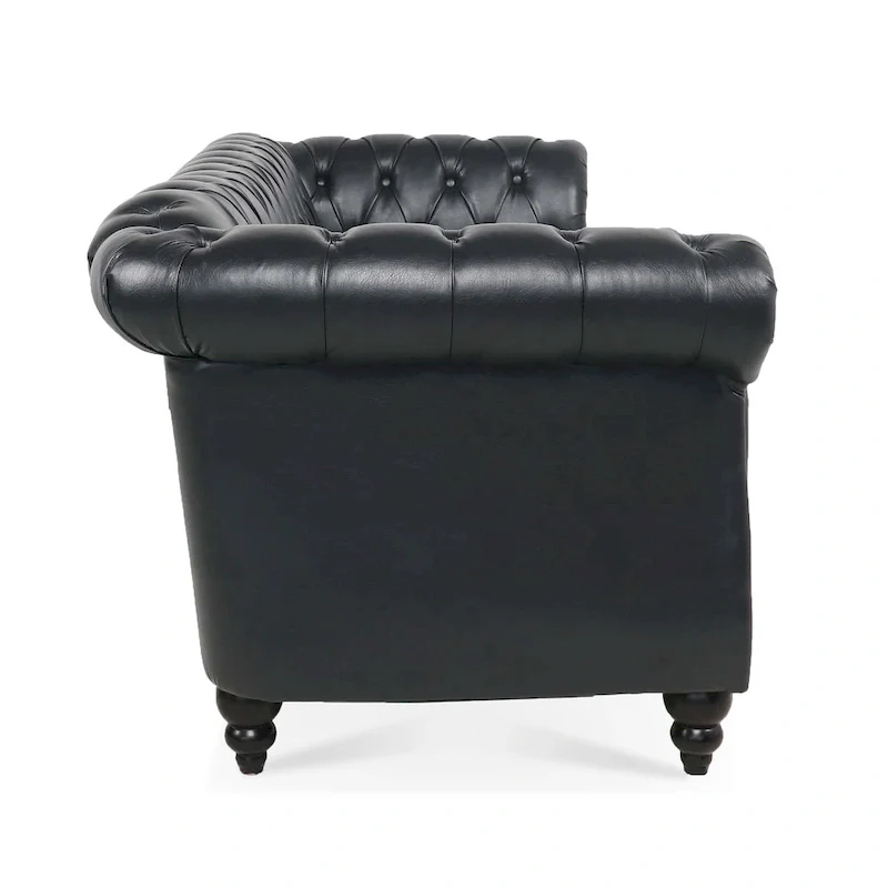 Faux Leather Rolled Arm Chesterfield Three Seater Sofa