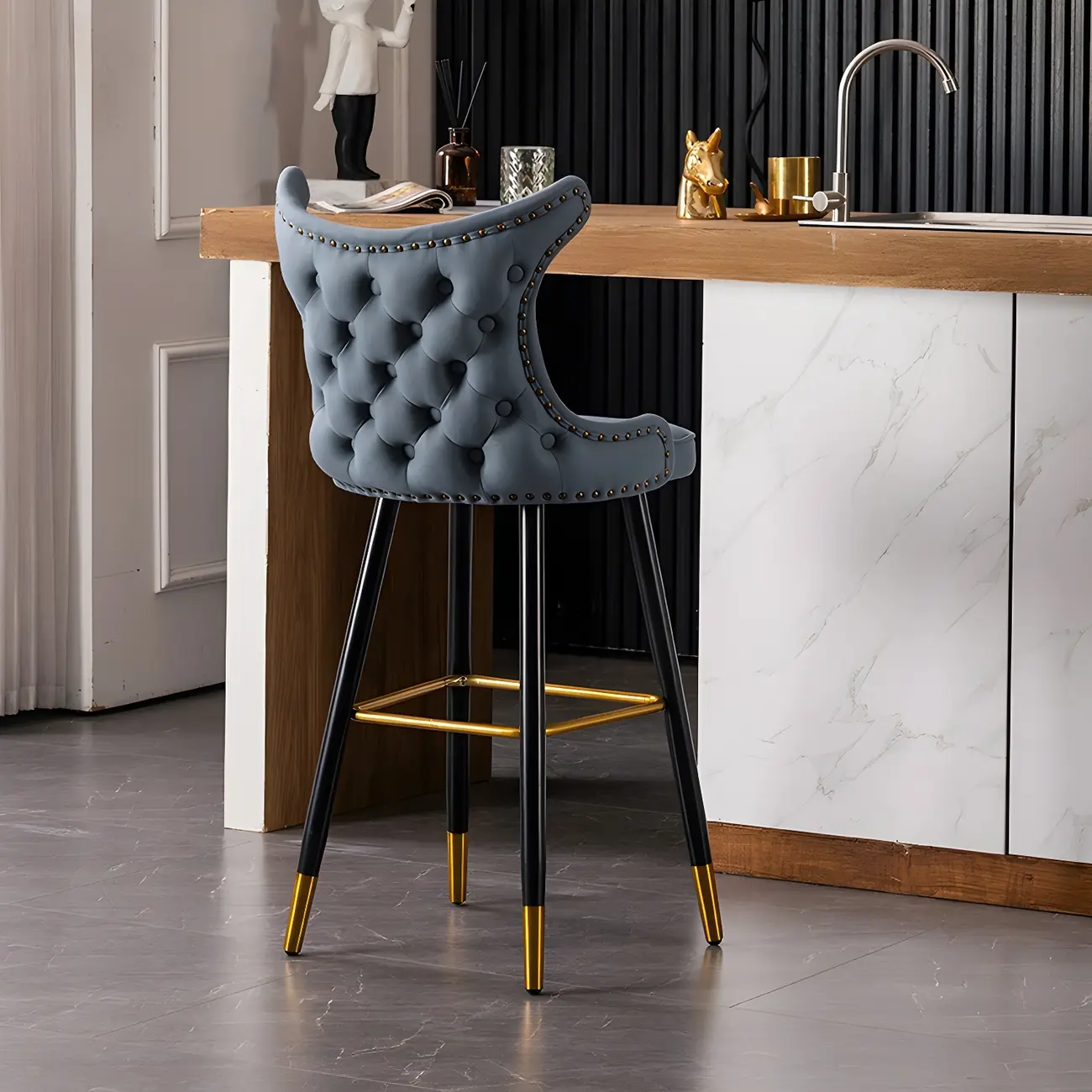 Velvet Upholstered Wingback Counter Height Bar Stools