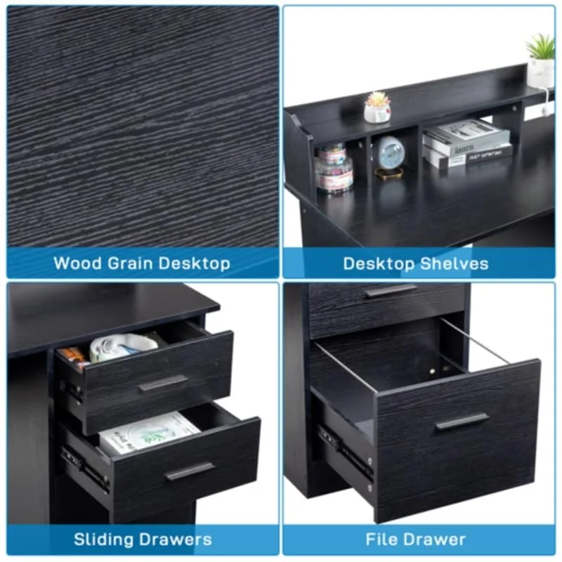 Three-drawers Wood Grain Particleboard Computer Desk