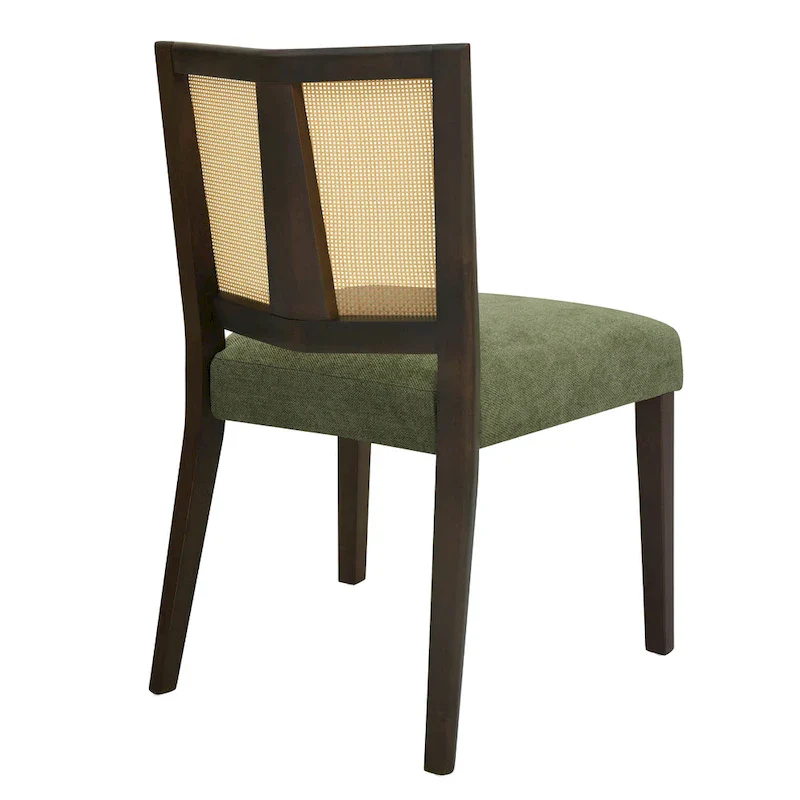 Mid-Century Rattan Back Upholstered Dining Chair Set of 2