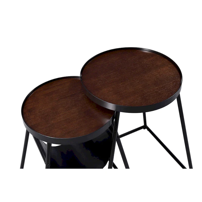 Modern Matte Black 20-Inch Steel Two-Piece Nesting Table Set
