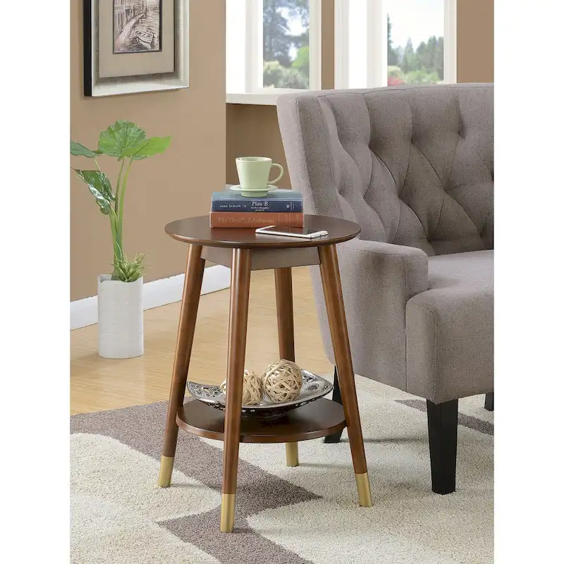 Convenience Concepts Wilson Mid Century Round End Table with Shelf