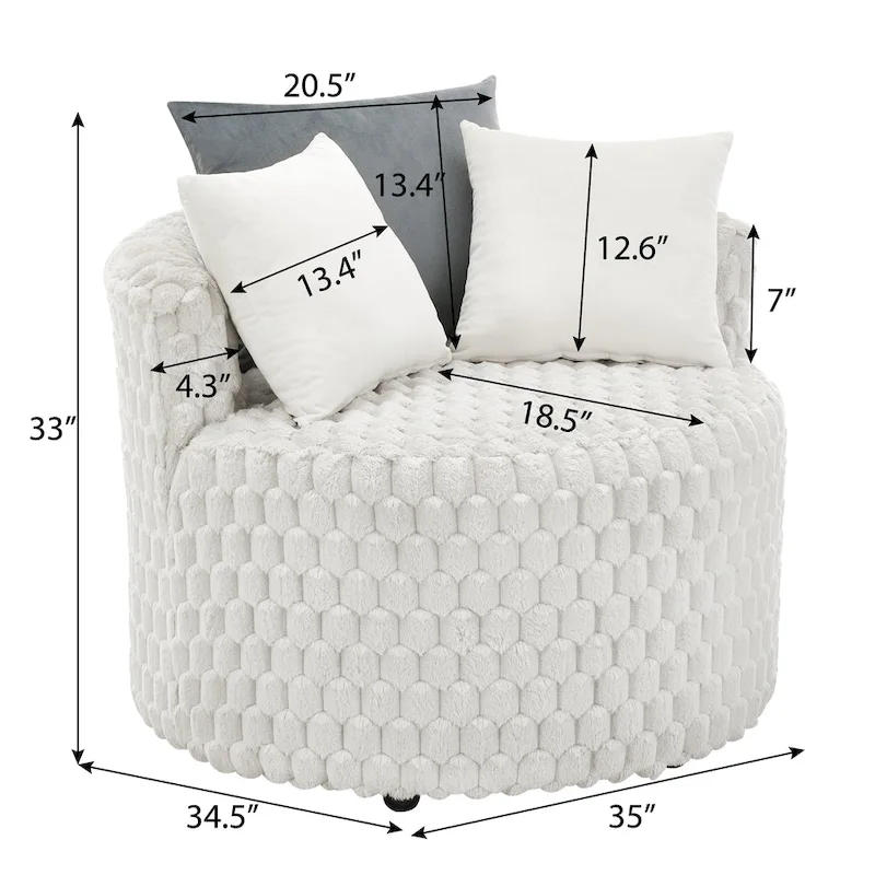 Off White 35 3D Upholstered Barrel Chair with Wheels