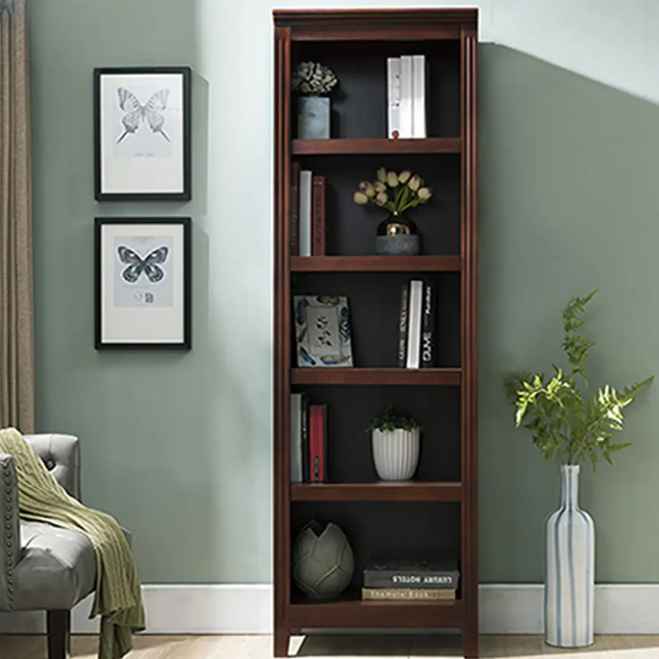 Classic Birch Wood 5-Tier Vertical Barrister Bookcase