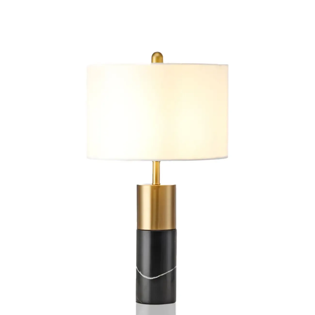 Modern Cylinder Stone Table Lamp with Fabric Shade