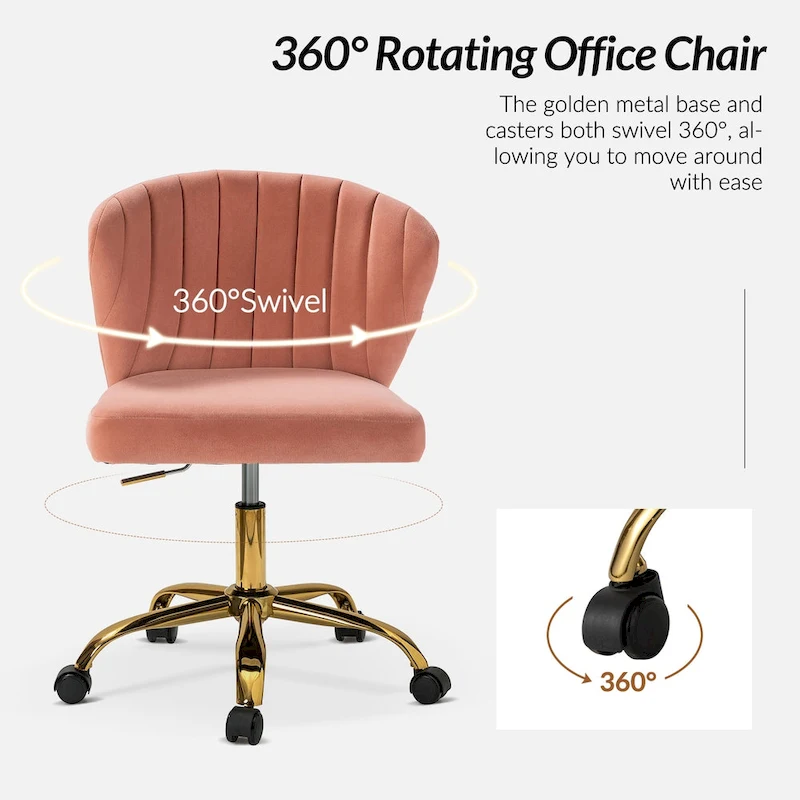 Ilia Modern Velvet Wingback 360 degree Ergonomic Office Task Chair with Channel Tufted Back by HULALA HOME