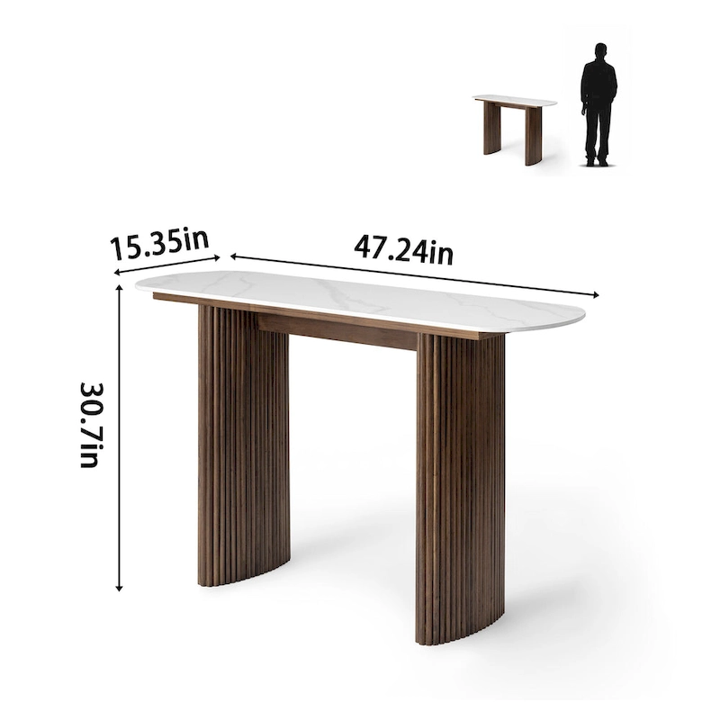 Marble Console Table Entryway Table with Fluted Base