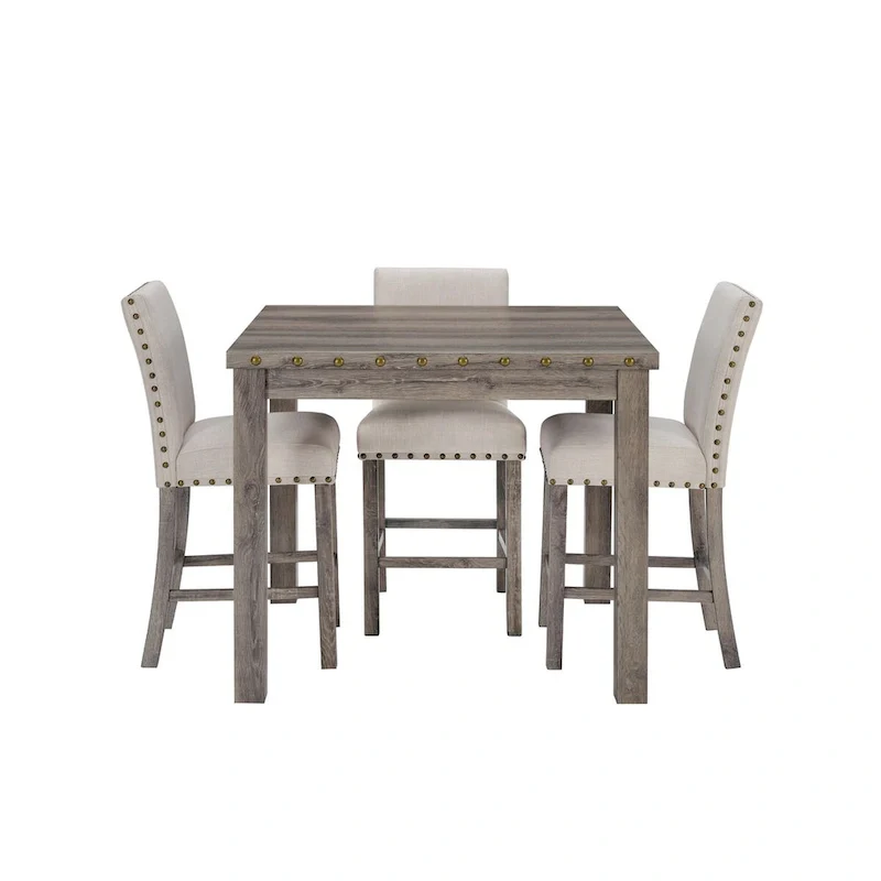 Morden Fort Farmhouse Style 5-piece Square Bar Table Set, 4 Upholstered Counter Stools with Bar Table Dining Set