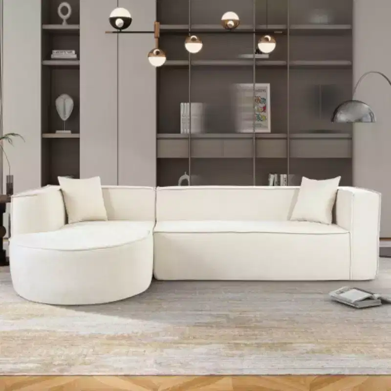 Modern Style Sectional Sofa,Sponge Sectional Sofa Couch,Modular L-Shape Sofa Couch with Elegant curved design and luxurious chenille fabric,two throw pillows,for Living Room, Study
