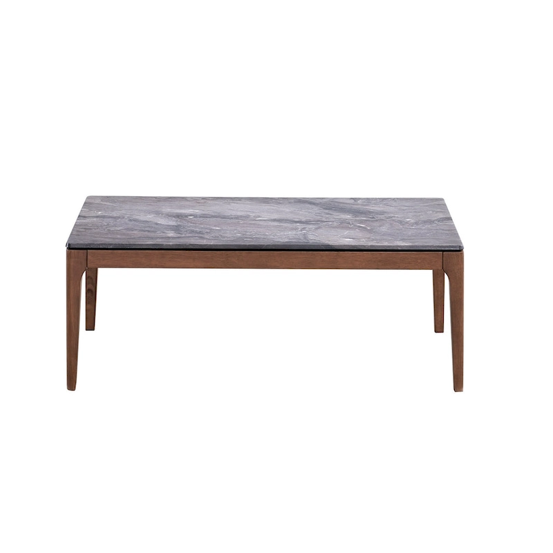 HomeRoots 47 Gray and Walnut Stone And Solid Wood Coffee Table - 47' X '18' X '28