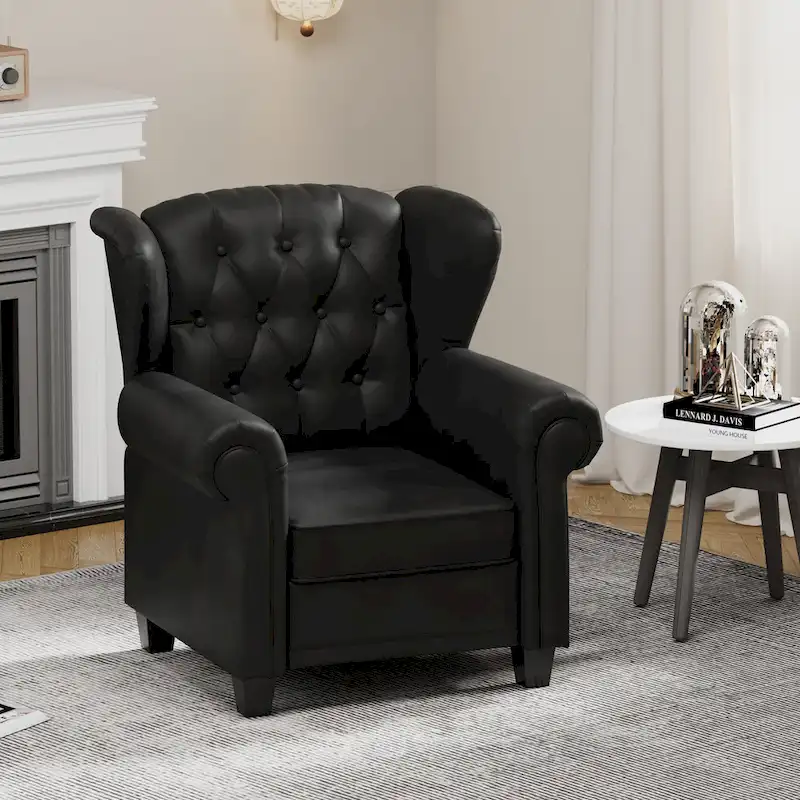 Modern Tufted Push Back Armchair Technical Leather Wingback Chair, Adjustable Single Sofa Chair with Sturdy Wood Legs