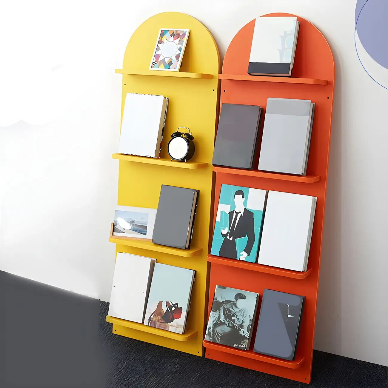 Modern Arched Wall Vertical Vinyl Record & Book Display Shelf