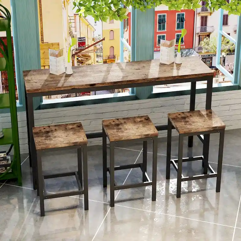 Modern Design Kitchen Dining Table, Pub Table, Long Dining Table Set with 3 Stools, Easy Assembly