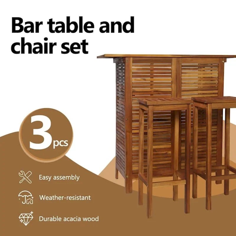 vidaXL 3 Pieces Bar Set, 41.3x20x43.3 Inches Solid Acacia Wood