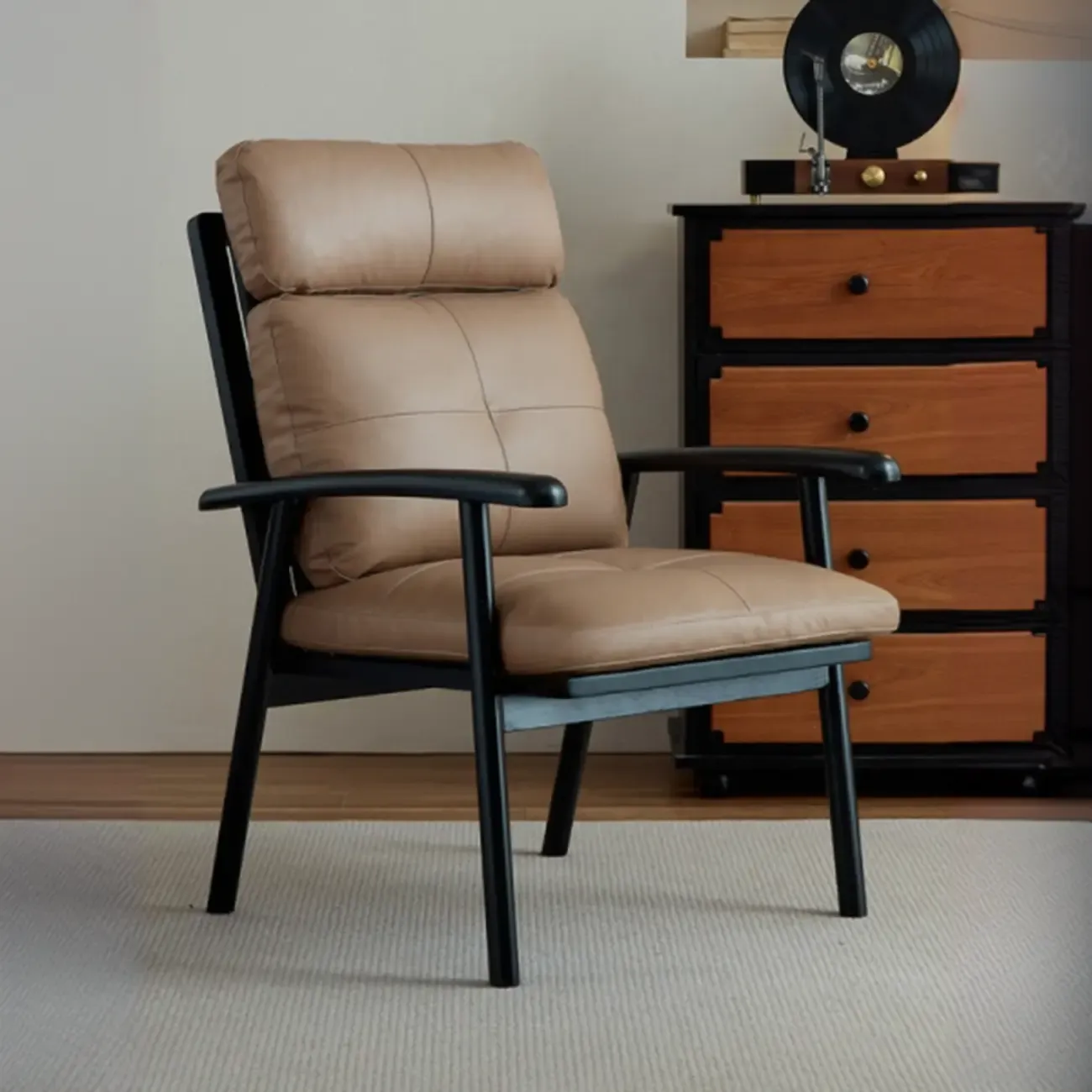 Contemporary Brown Cushioned Genuine Leather Arm Chair