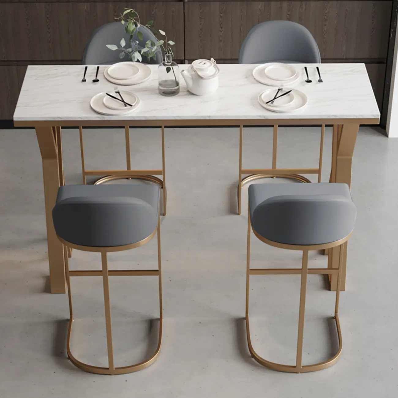 Glam Gold Metal Bar Tables with Faux Marble Top
