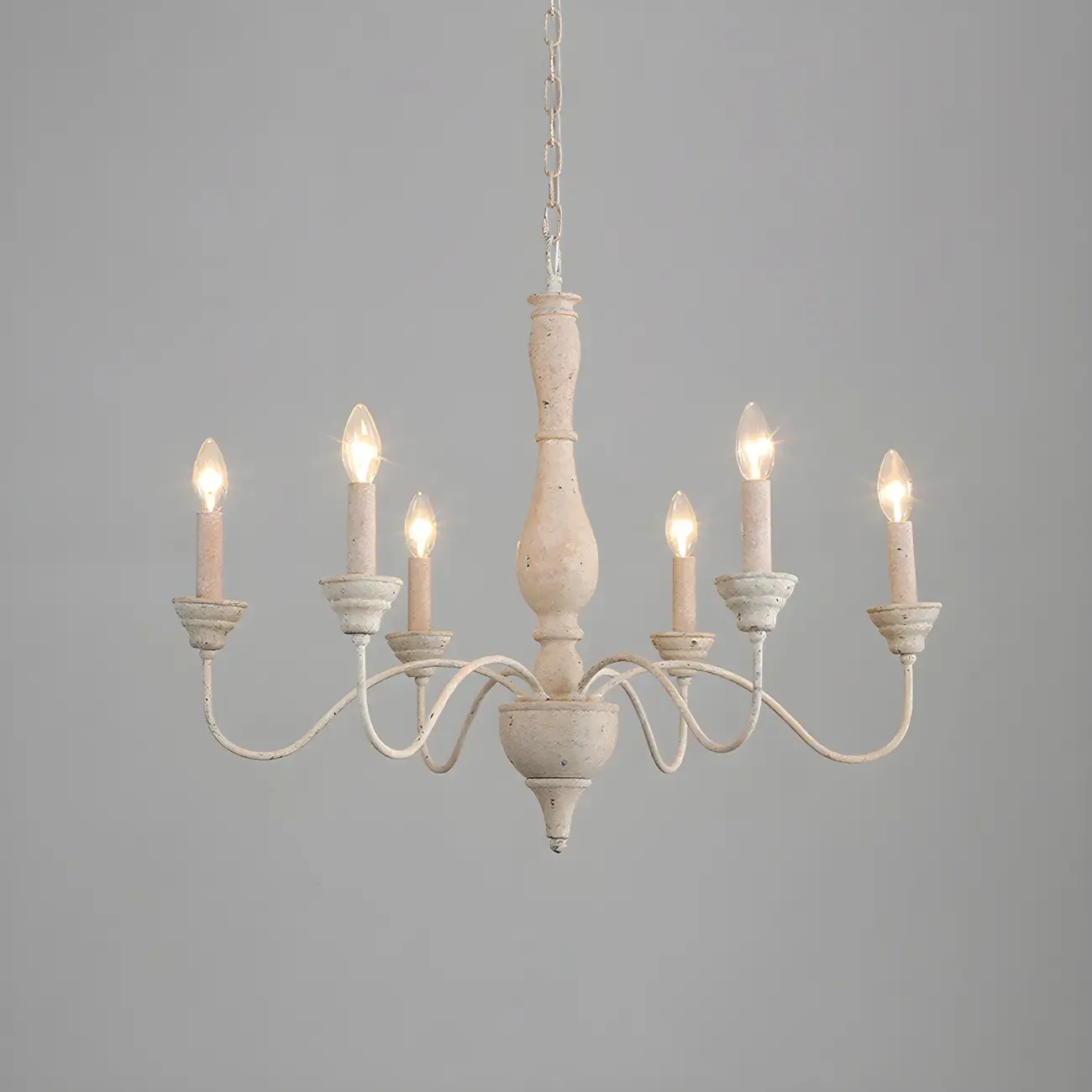 6-Light Classic Wooden Candelabra Chandelier with Chain Mount