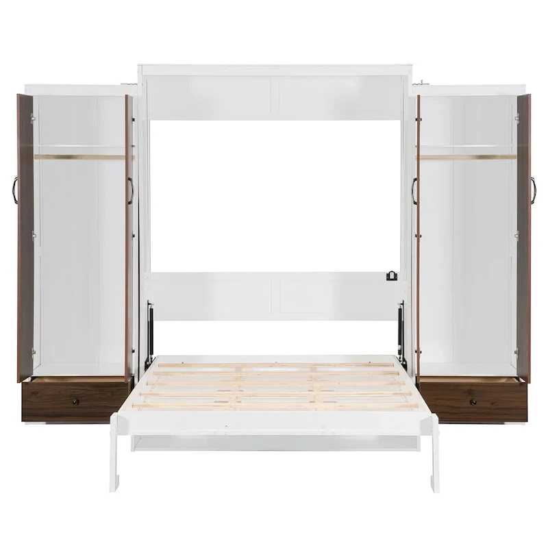 Queen Size Murphy Wall Bed with Wardrobe, Drawers and Fold-Down Desk