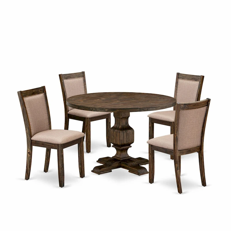 East West Furniture Kitchen Table Set- a Dining Table & Dark Khaki Linen Fabric Chairs, Distressed Jacobean (Pieces Option)