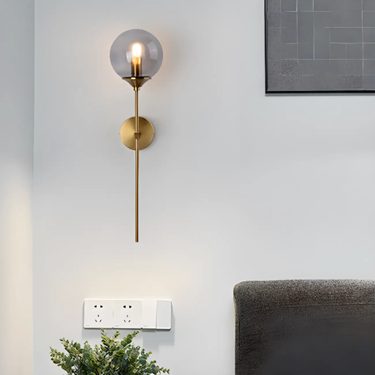 Modern Grey Glass Globe Metal Wall Sconce